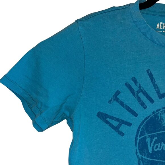 Aeropostale Varsity Team Graphic T-Shirt S/P Turquoise Cotton - Picture 4 of 10
